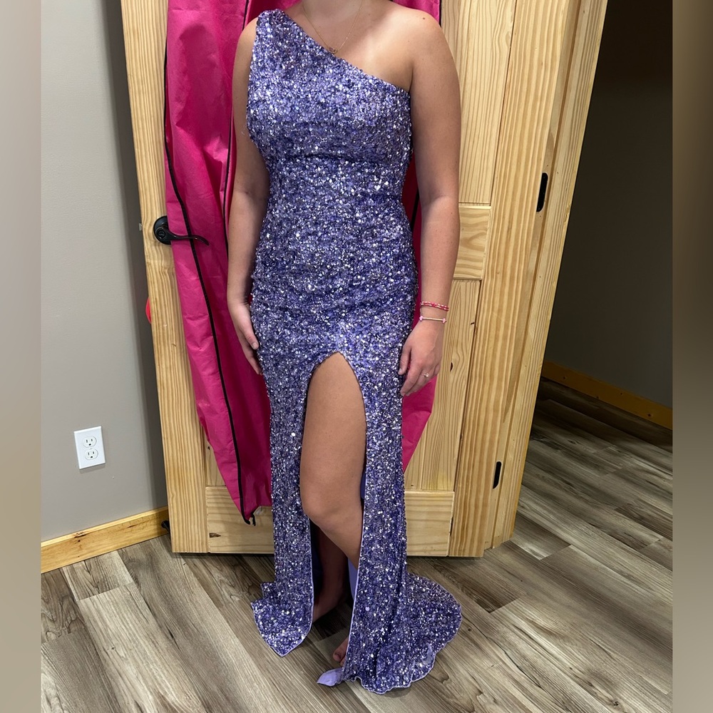 Sherri Hill Sparkling Lavender One-Shoulder Dress